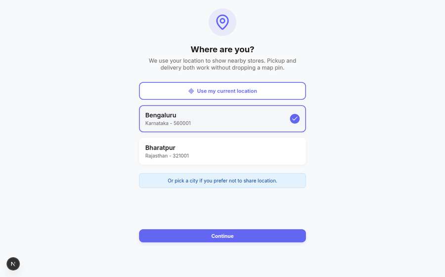 area selection screen