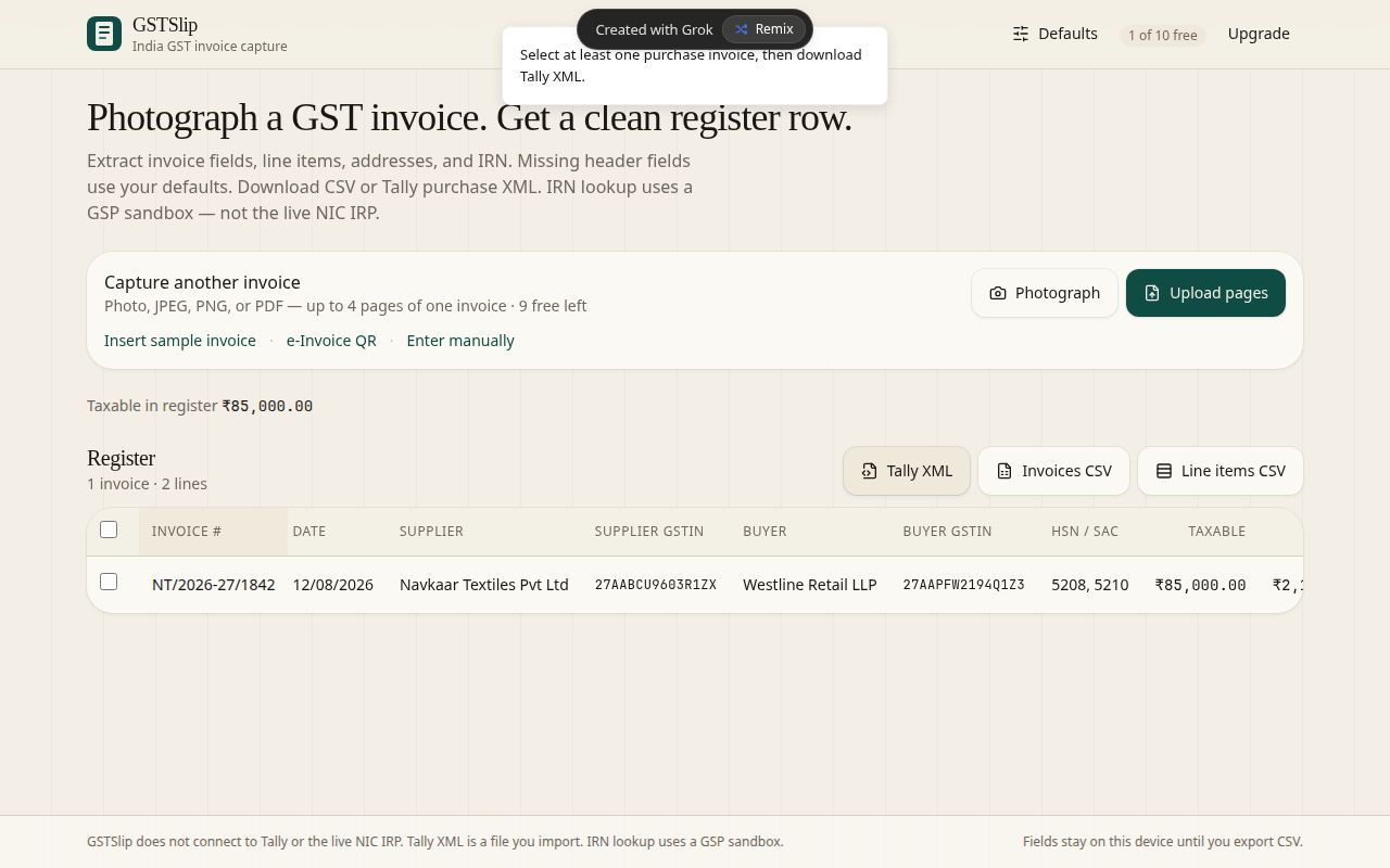 Tally XML export from register