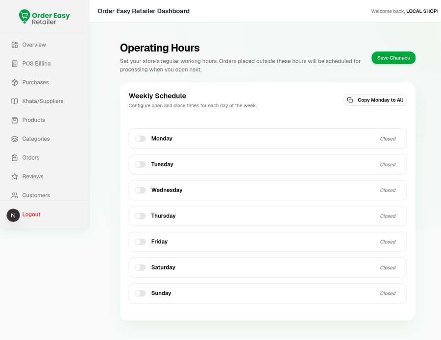 open close hours screen