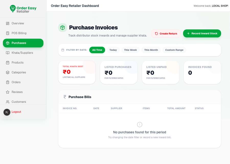 purchases screen